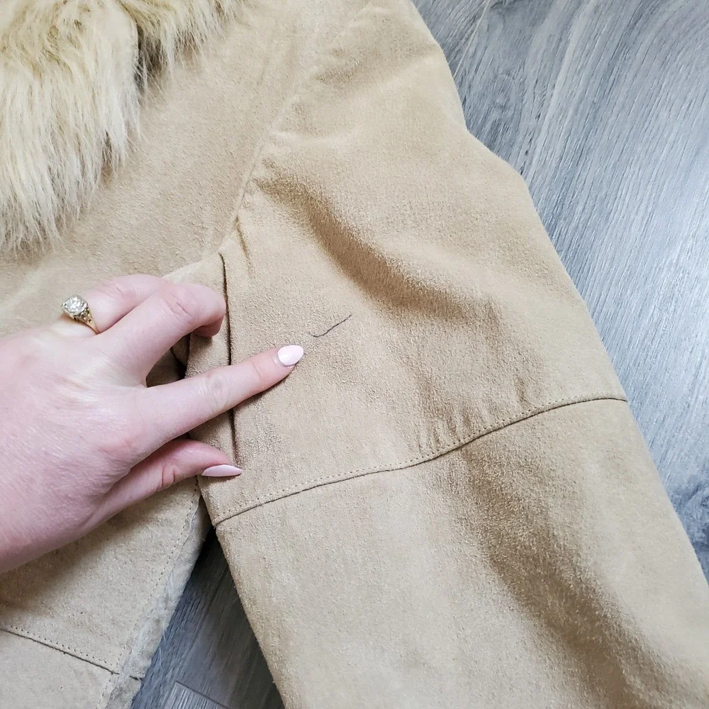 Vintage Penny Lane Coat Women's Large Long Leather Fur Boho Classic 90s Y2K - Picture 11 of 16